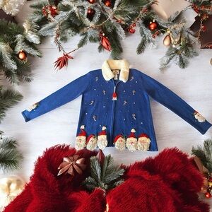 TIARA INTERNATIONAL SANTA & CANDY CANE HOLIDAY ZIP SWEATER (S)